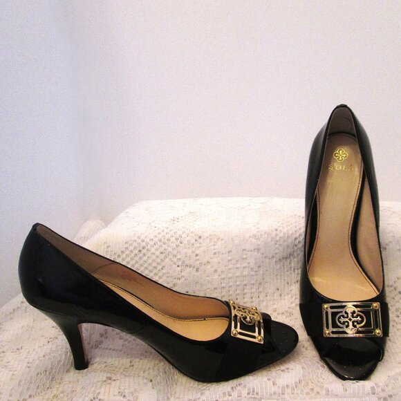 Isola black patent spike high heel toeless shoes - Picture 3 of 7